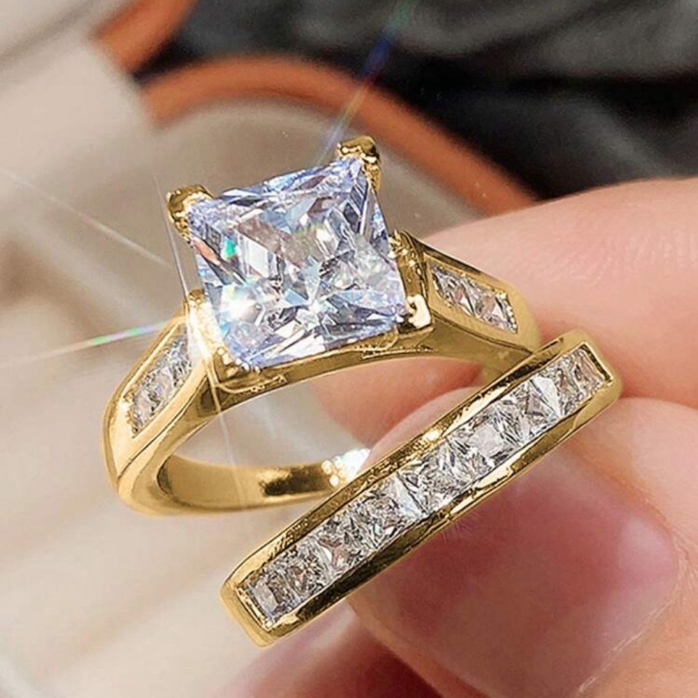 WEDDING RING SET  BRIDAL RING gold - Picture 2 of 5